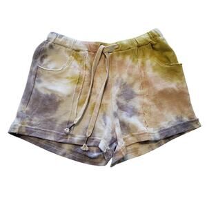 NEW POL Tie Dye Shorts All Cotton Cuffs Elastic Waist Purple Yellow White Small